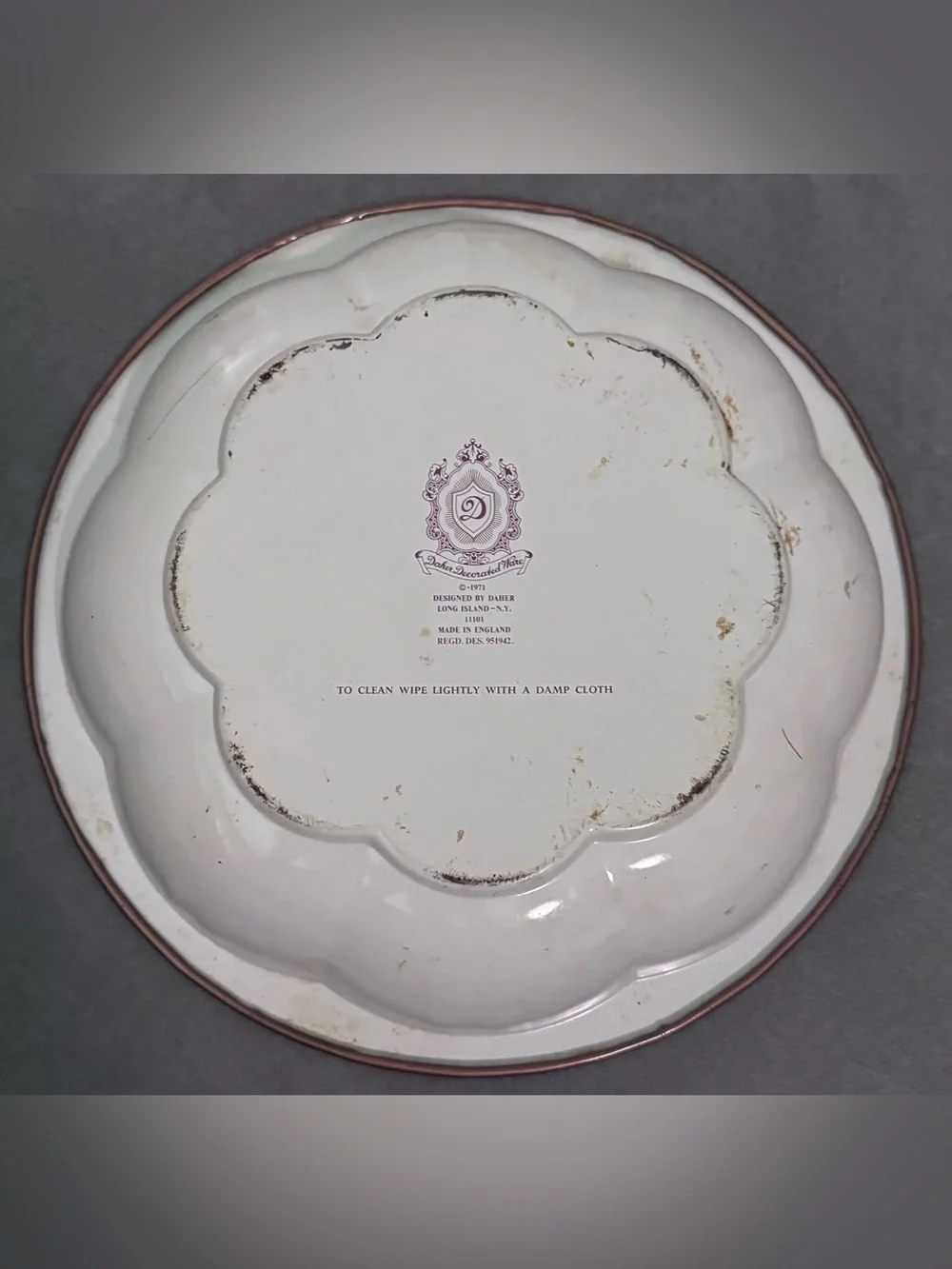 Vintage 1971 Daher Scalloped Metal Bowl, Autumn Floral Pattern